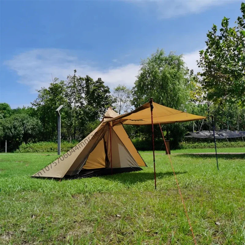 Outdoor Camping On Youtube - 煙突付き四面キャンプテント、薪ストーブ用ピラミッド型ホットテント、屋外宿泊用暖かいシェルター、多機能キャンプ
