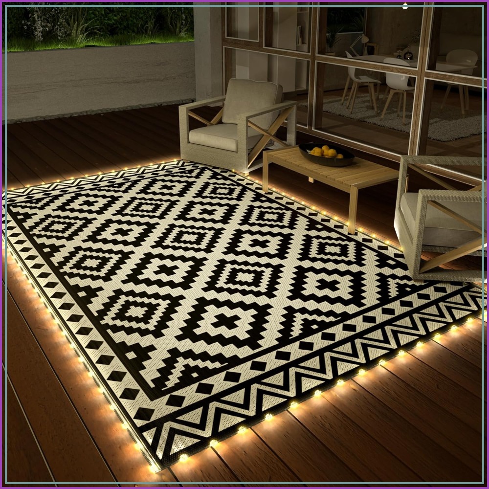 Outdoor Camping Rug With Led Lights - 5フィート×8フィートの屋外用ラグ、LEDストリップライト付き、防水パティオマット、お手入れ簡単、リバーシブル、RVキャンプ、ビーチ、ポーチ、バルコニー用