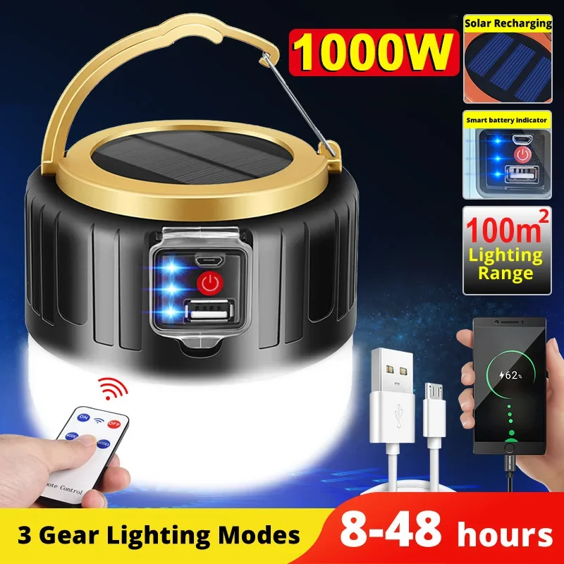 Camping Solar Lantern - LED ソーラーキャンプライト電源銀行キャンプランタンリモコン付き防水屋外テントライト充電式懐中電灯