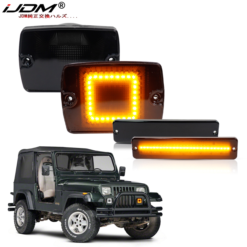 Outdoor Camping Jeep - iJDM サイドマーカーターンシグナルライト＆フロントバンパーDRLライト ジープラングラーYJ用 デイタイムランニングライト＆ターンシグナルライト 12V