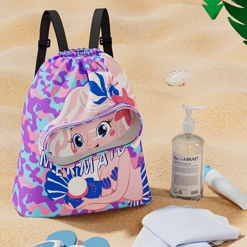 Dry Bag Waterproof - ポータブルキッズスイミングバッグ、防水ドライウェット分離バックパック、漫画プリント付き、子供のスポーツに欠かせないオーガナイザー