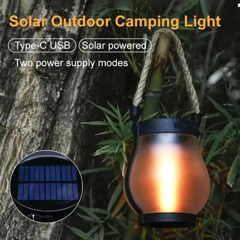 Camping Solar Lantern - USB 充電式キャンプライトソーラーフレームライト IPX4 防水 800 ルーメン