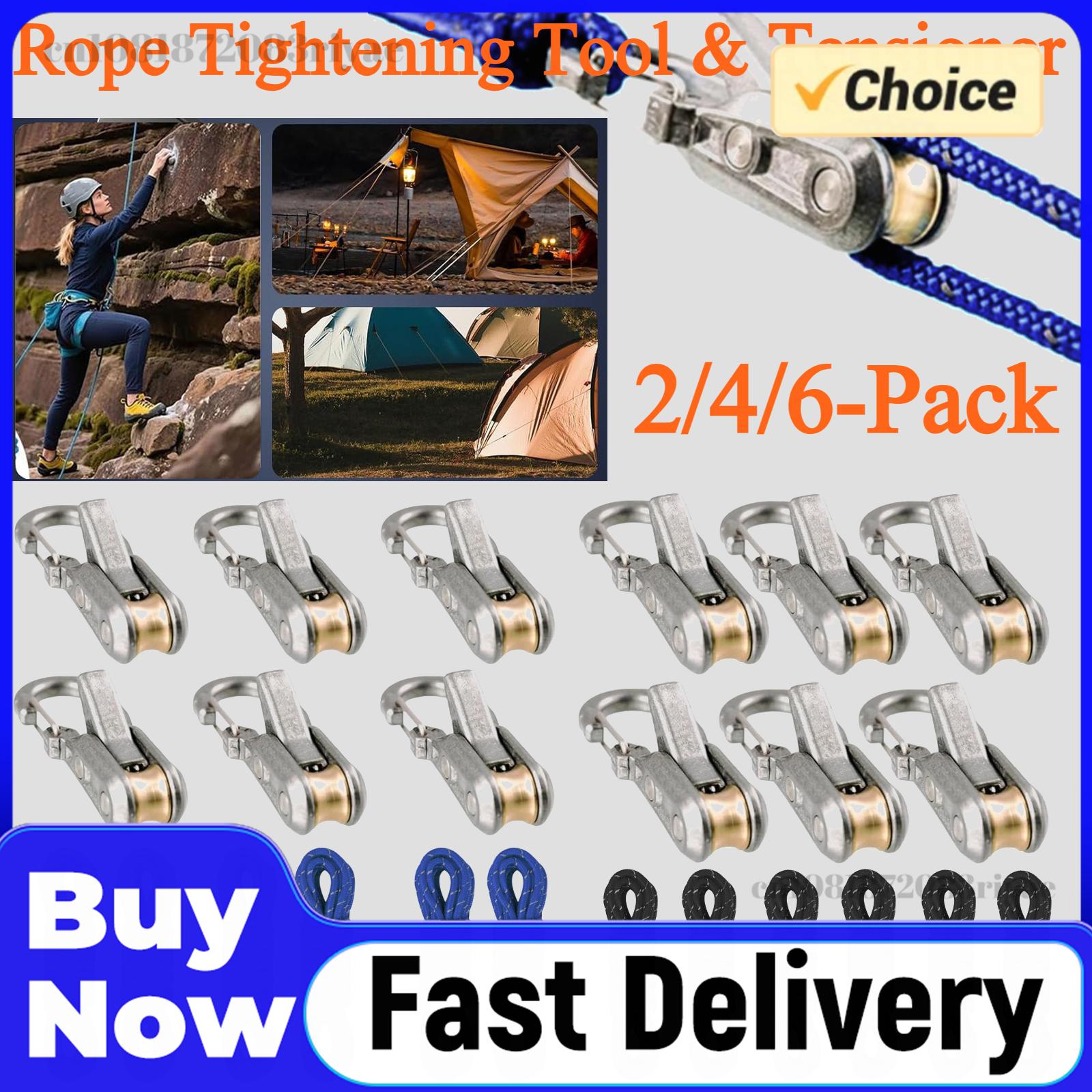 Outdoor Camping Guy - 2/4/6パック ロープ締め付けツール＆テンショナー ヘビーデューティー タイダウンロープ ローラーテンショナー付き アウトドアキャンプ用