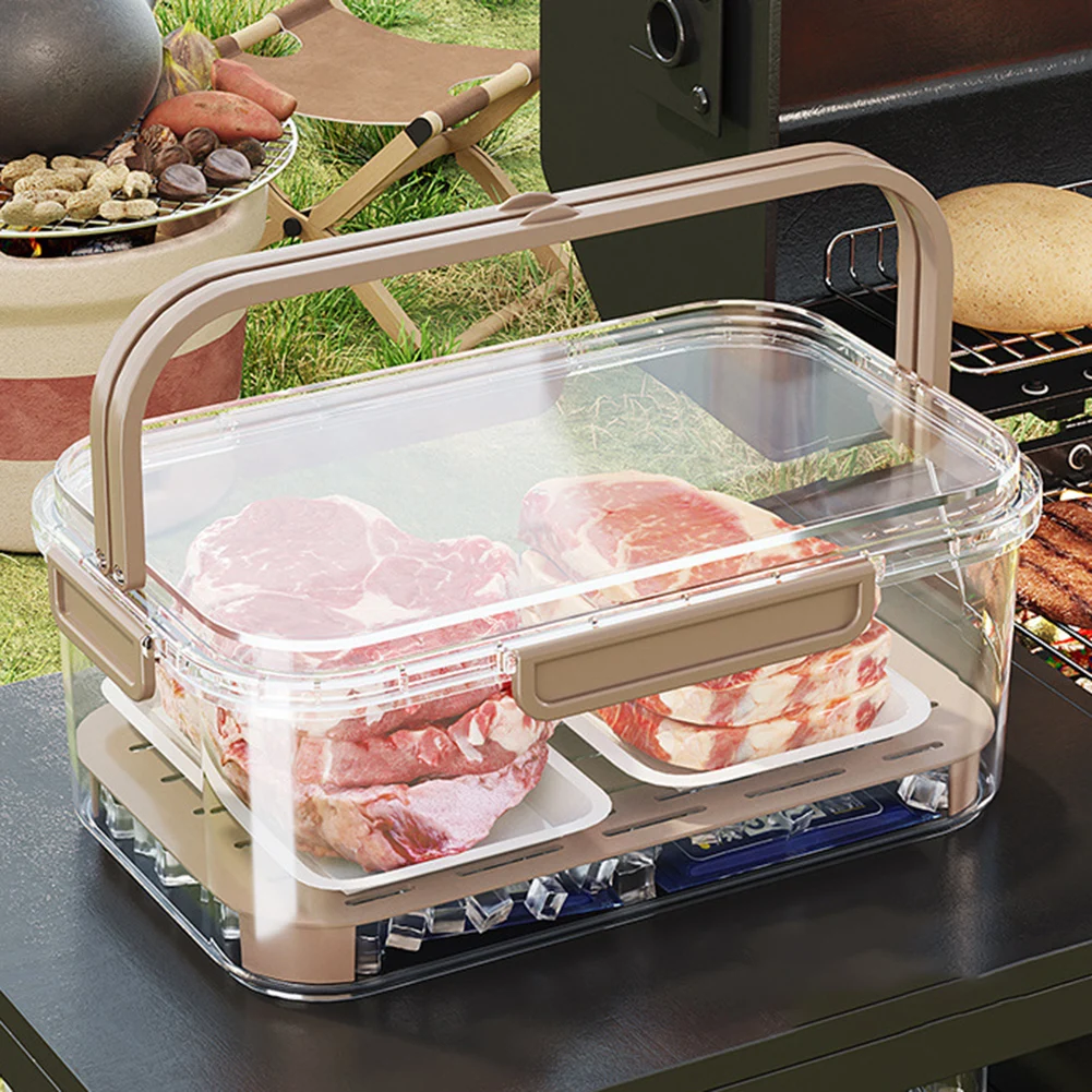 Outdoor Camping Storage Box - ポータブル食品保存容器 大容量 気密鮮度ボックス 排水プレート付き 屋外ピクニック キャンプ用