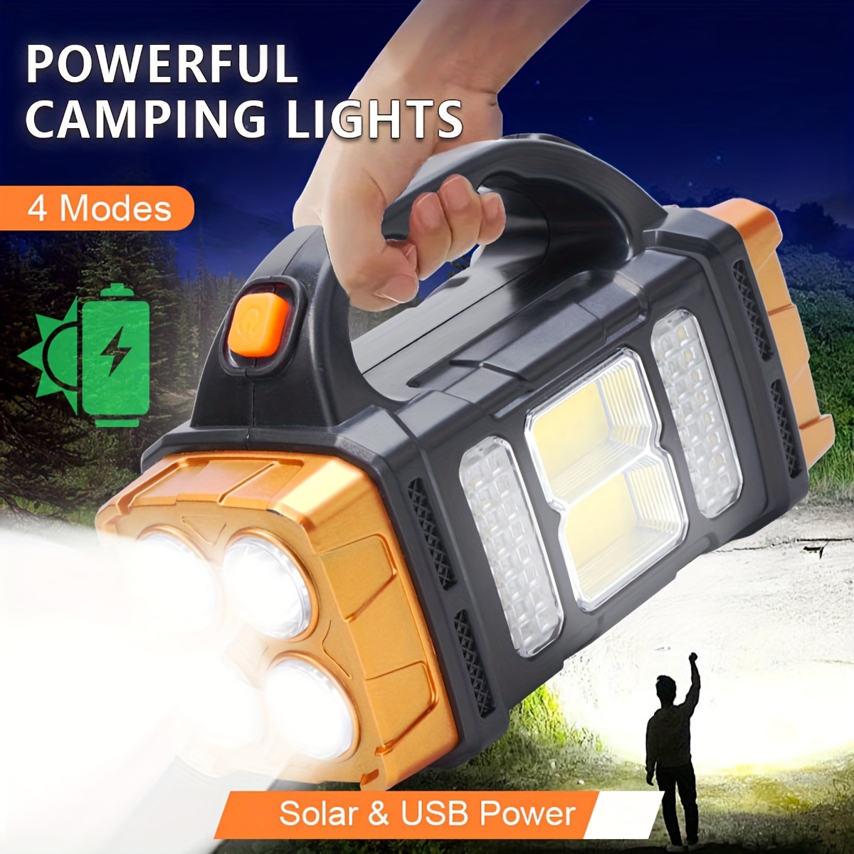 Camping Solar Lantern - 新しいアップグレード充電式ハイパワーソーラー LED 懐中電灯電源銀行付き防水多機能ハンドランプ屋外用