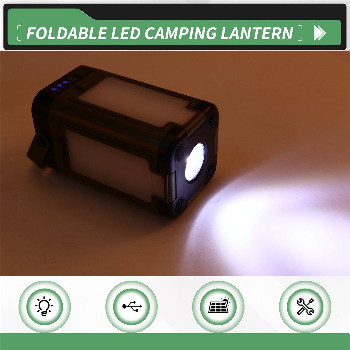 Camping Solar Lantern - X08A 折りたたみ式 LED キャンプランタン ソーラー充電 多機能ポータブルテントライト