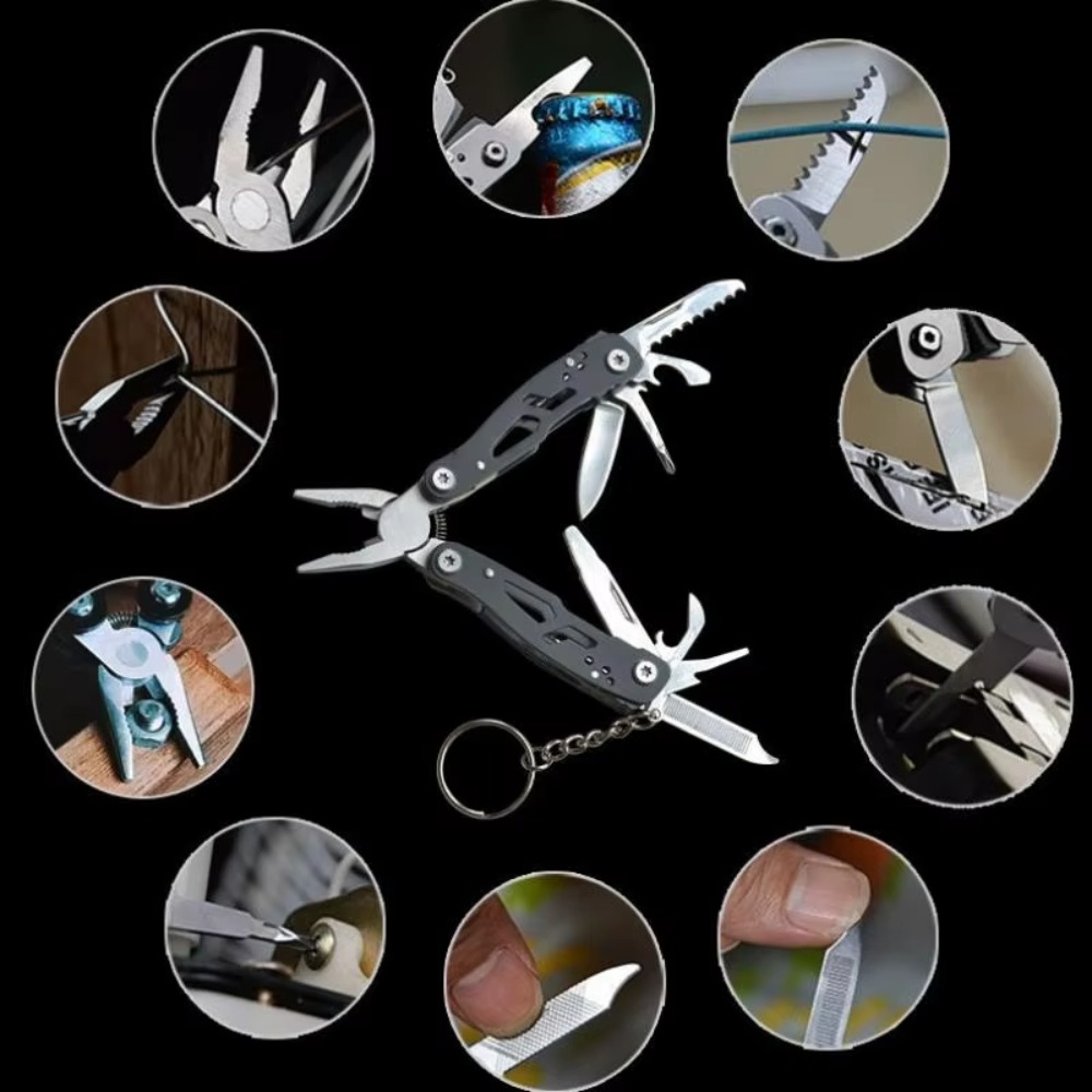 Camping Knife Multi-Tool - キャンプ用マルチツール ステンレス製携帯折りたたみナイフプライヤー アウトドア緊急サバイバルギア 多機能ツール ハイキング用