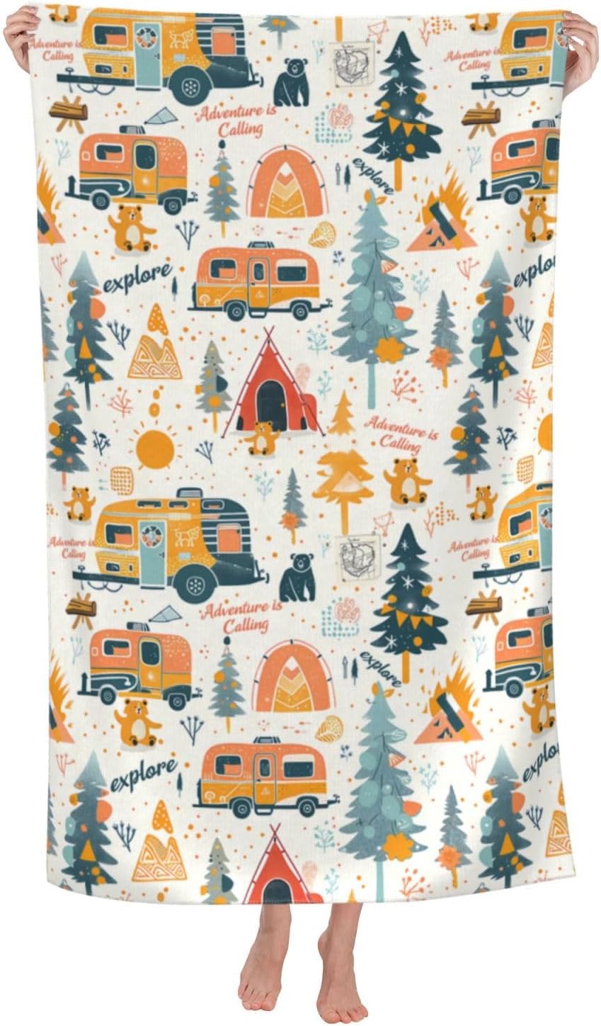 Camp Towel Microfiber - キャンプアドベンチャービーチタオル マイクロファイバー速乾 キャンピングテントツリーバスタオル、柔らかく軽量で特大サイズ、砂がつかない、旅行に最適
