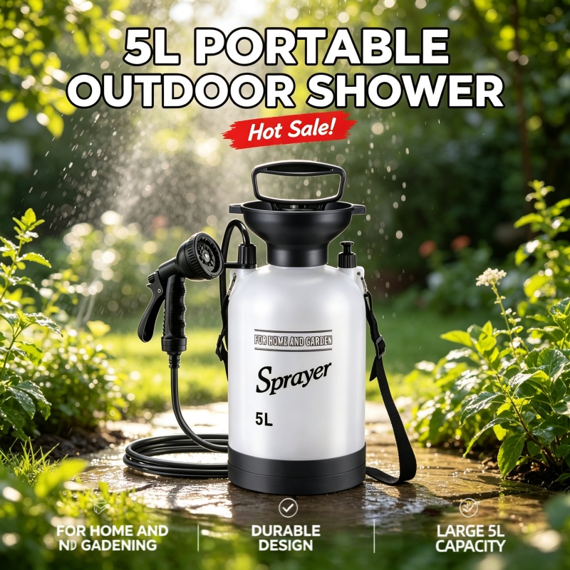 Outdoor Camping Carpet - 5L携帯用キャンプシャワー手動圧力噴霧器、調整可能なノズル付きスプレーボトル、庭、ペットの沐浴、洗車、屋外使用に