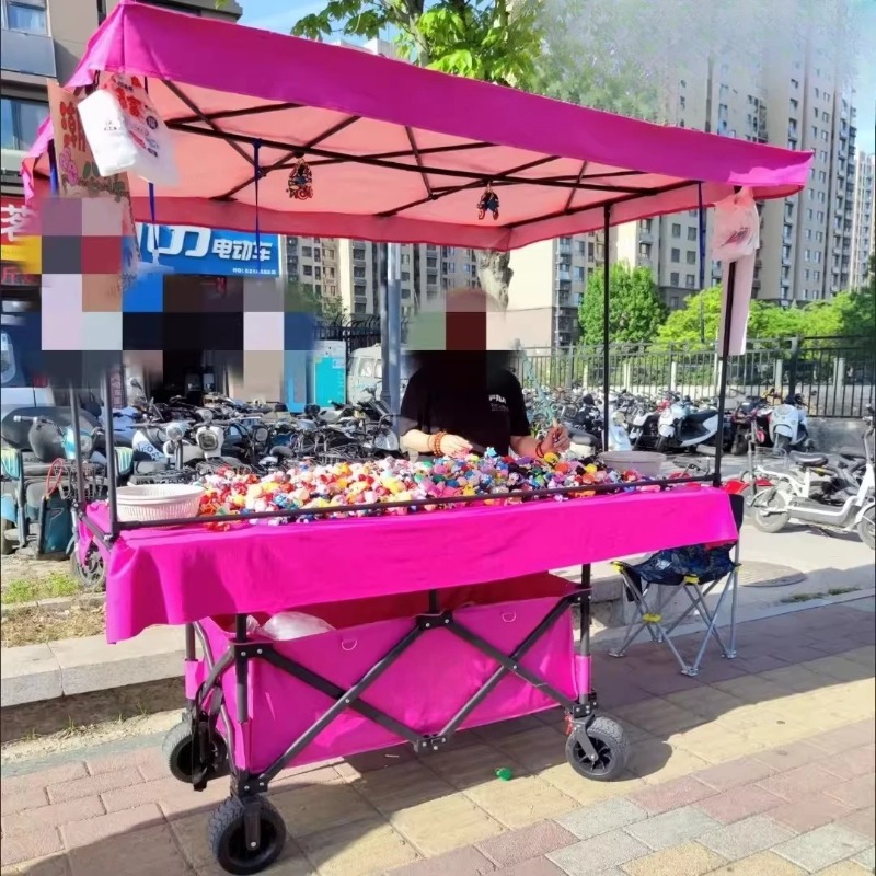 Outdoor Camping Folding Table - 大型テーブルボード付き屋台トロリーは持ち上げて折りたたむことができ、モバイル屋外屋台スナックキャンプトロリーです。