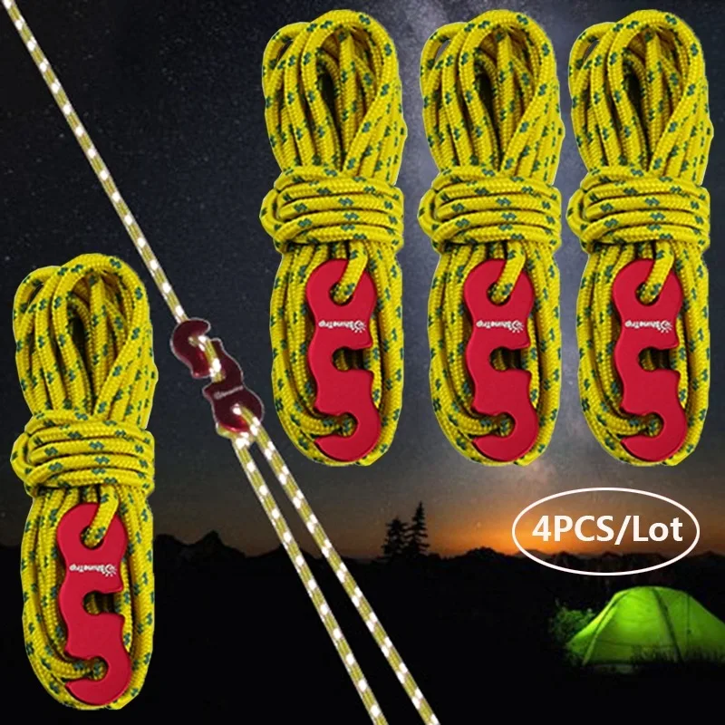 頑丈な反射材付き防風テントロープ、調整バックル付き、4本セッ - Outdoor Camping Guy のレビューと価格