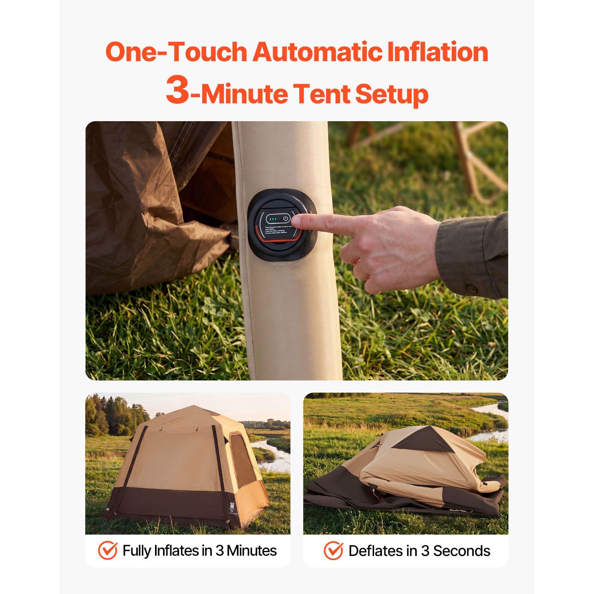 キャンプテント、4人用インフレータブルキャビンテント、充電式 - Outdoor Camping On Youtube のレビューと価格