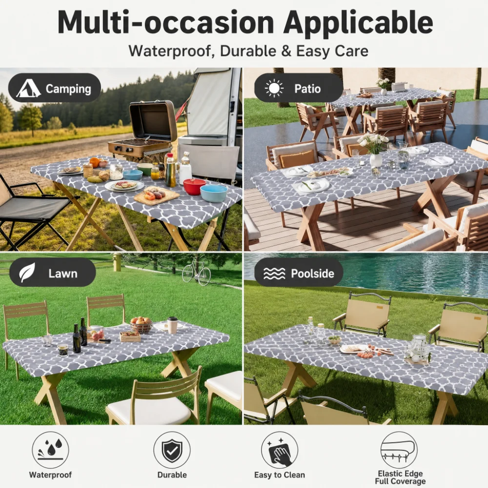 長方形テーブルクロスカバー、ポリエステル製伸縮性テーブルクロ - Outdoor Camping Folding Table のレビューと価格