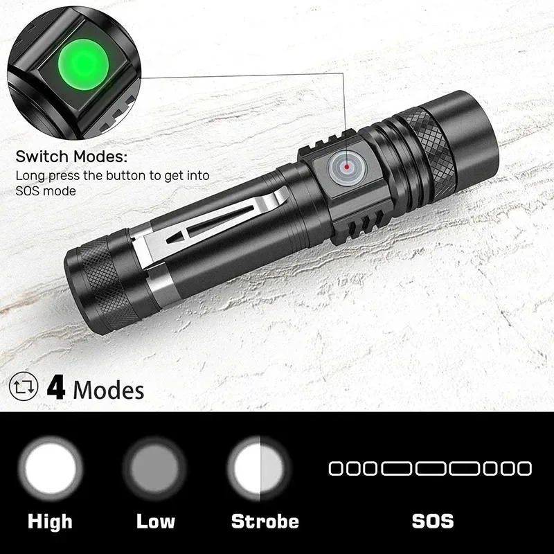 充電式 T6 ハンドヘルド懐中電灯使用 18650 ズームト - Outdoor Camping Adventures のレビューと価格