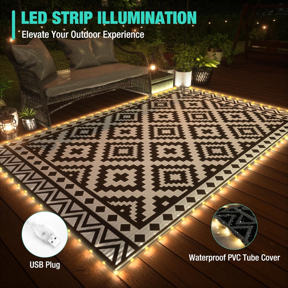 5フィート×8フィートの屋外用ラグ、LEDストリップライト付 - Outdoor Camping Rug With Led Lights のレビューと価格