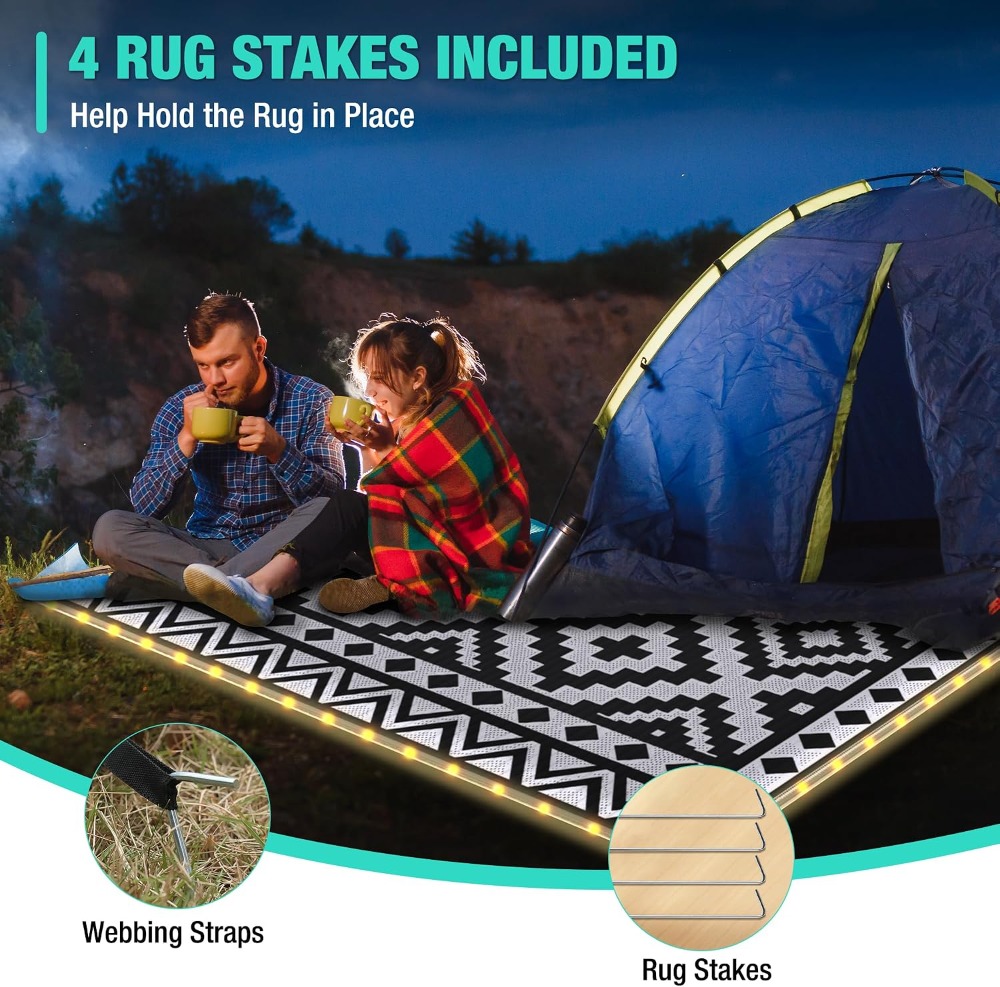 5フィート×8フィートの屋外用ラグ、LEDストリップライト付 - Outdoor Camping Rug With Led Lights のレビューと価格