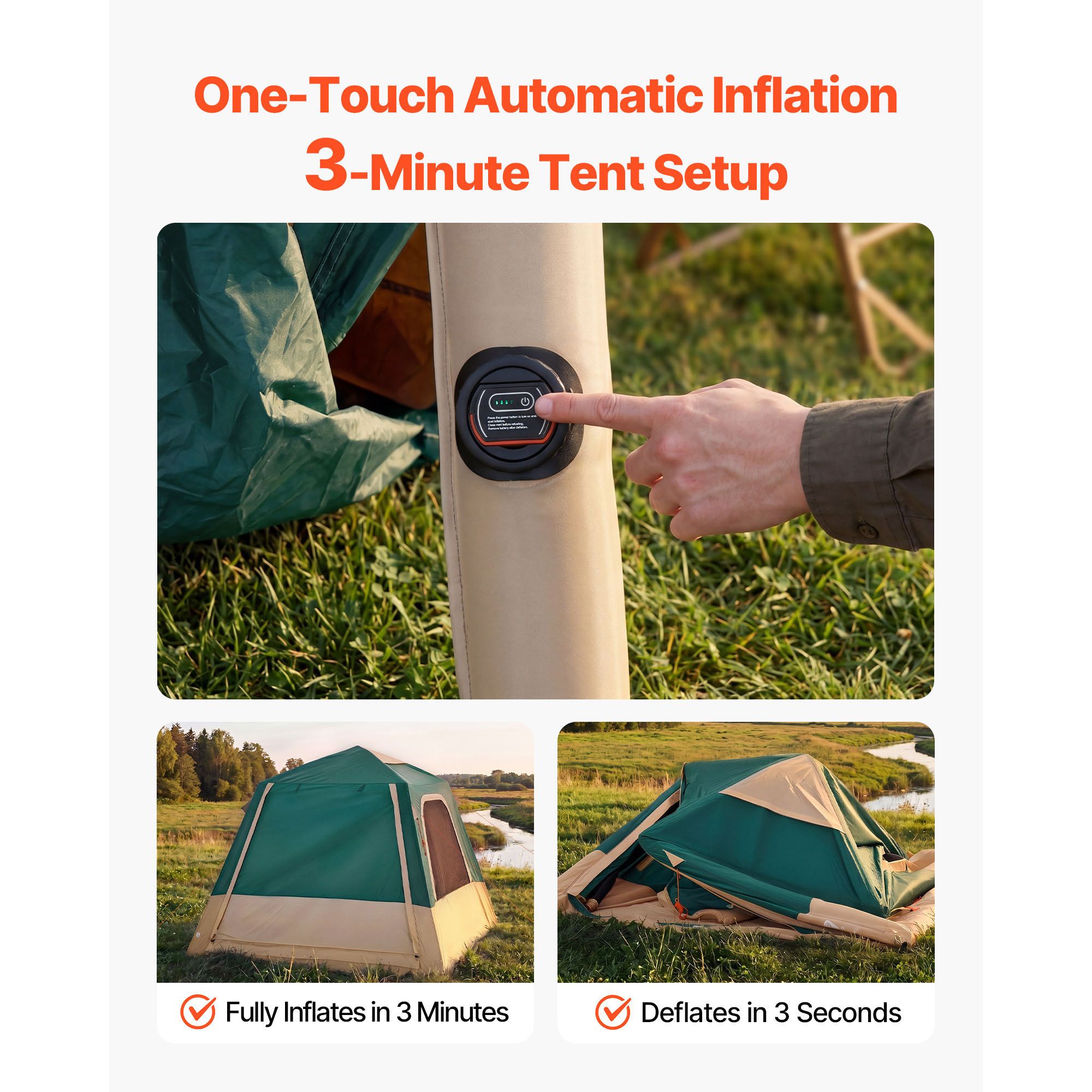 キャンプテント、4人用インフレータブルキャビンテント、充電式 - Outdoor Camping On Youtube のレビューと価格