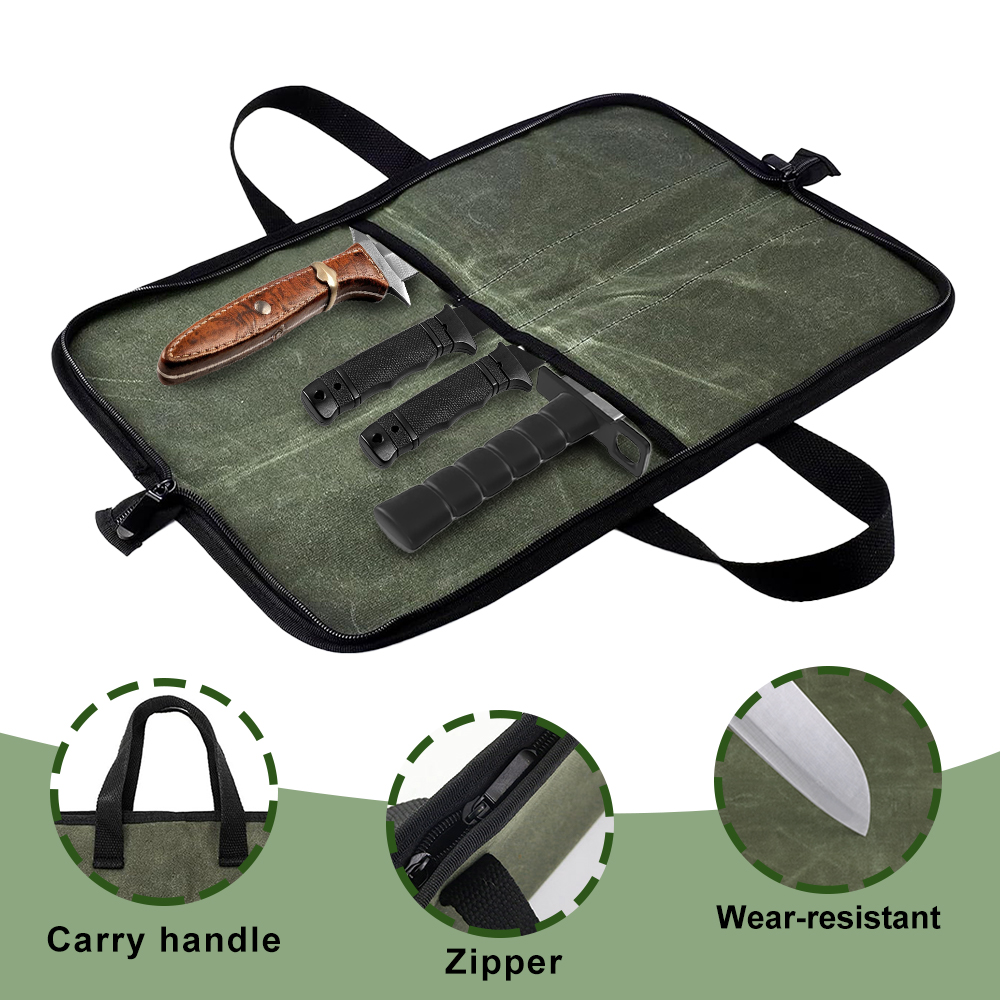ワックスキャンバス製ナイフロールバッグ、多機能ポータブルシェ - Camping Knife Multi-Tool のレビューと価格