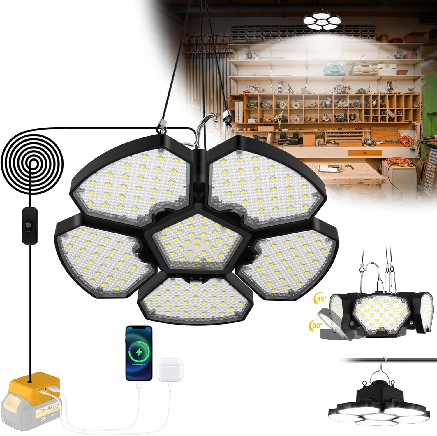 電池式小屋用ライト屋外キャンプ用LED作業灯DeWalt 6 - Outdoor Camping Jobs のレビューと価格