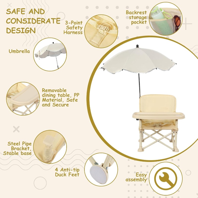 ベビー用屋外ビーチチェア、傘付き背もたれポケット、シートベル - Outdoor Camping Folding Table のレビューと価格