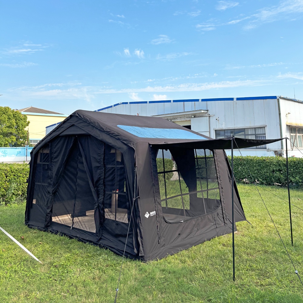 黒色自動膨張式テント 大型グランピングエアキャンプチューブフ - Outdoor Camping On Youtube のレビューと価格