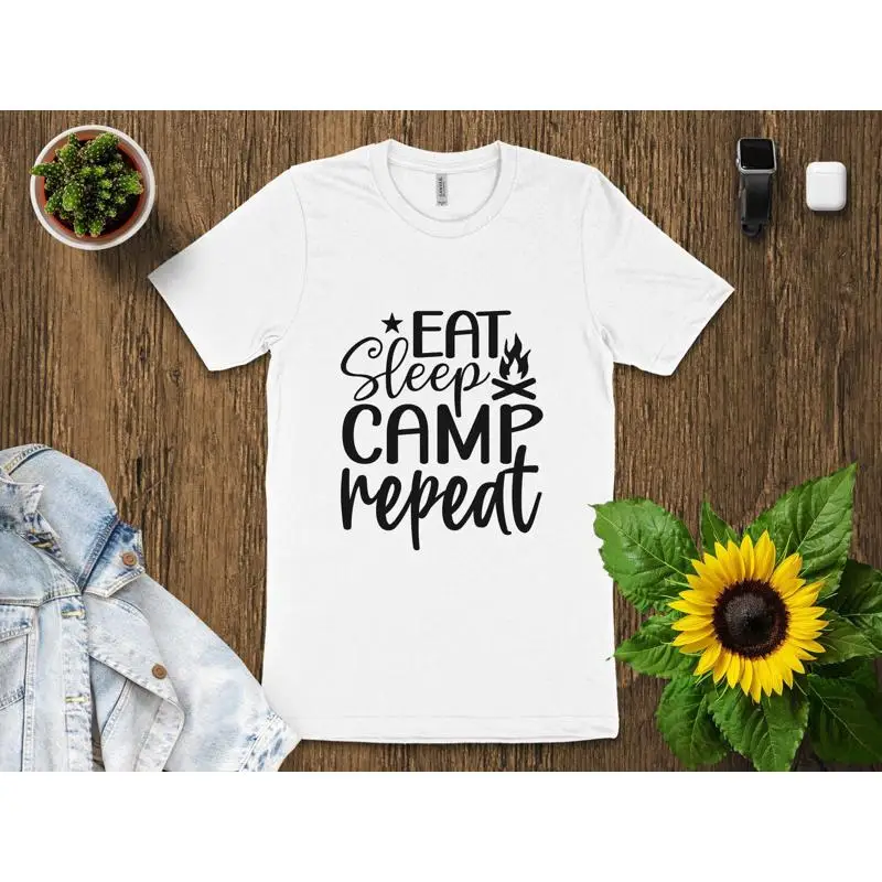 食べる、寝る、キャンプ、繰り返す Tシャツ キャンプ愛好家  - Outdoor Camping Adventures のレビューと価格